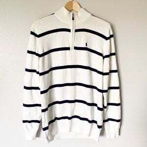 Polo by Ralph Lauren Navy and White Striped Zip-Up Sweater